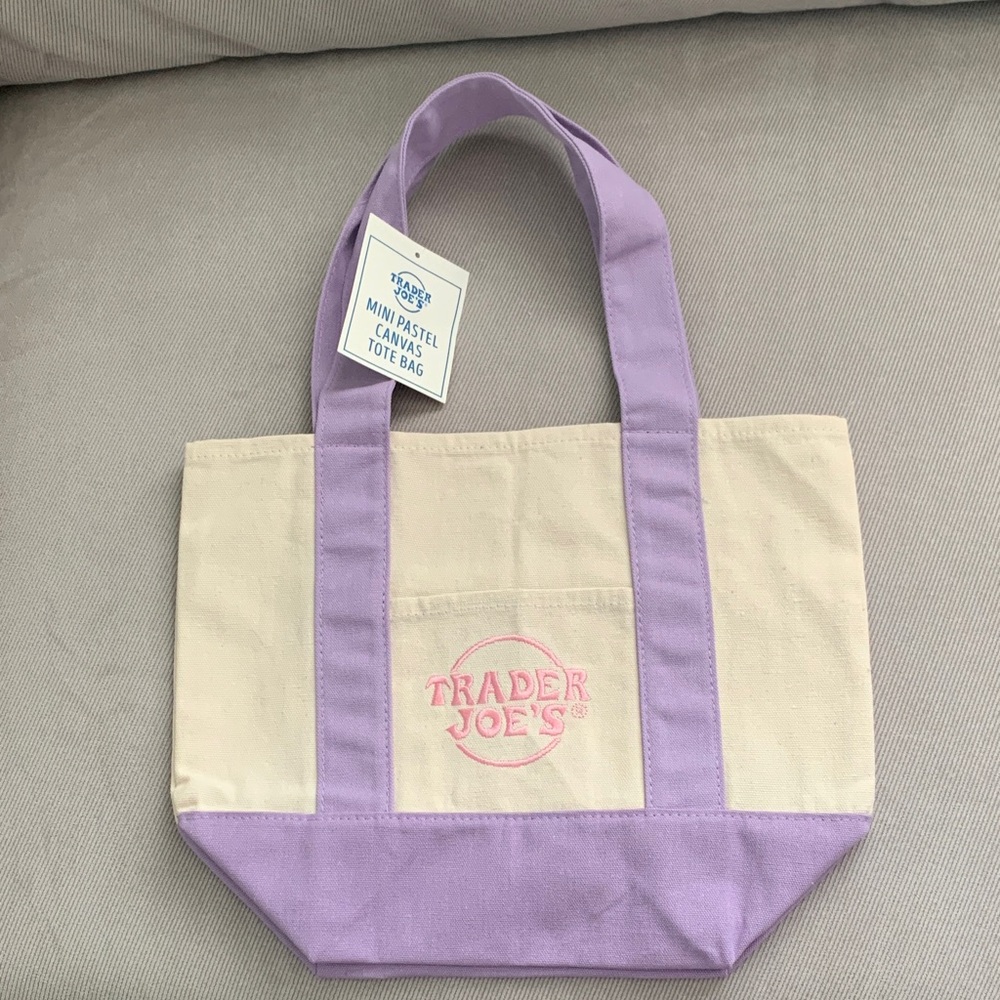 Trader Joe’s Purple and Cream Canvas Mini Tote Bag